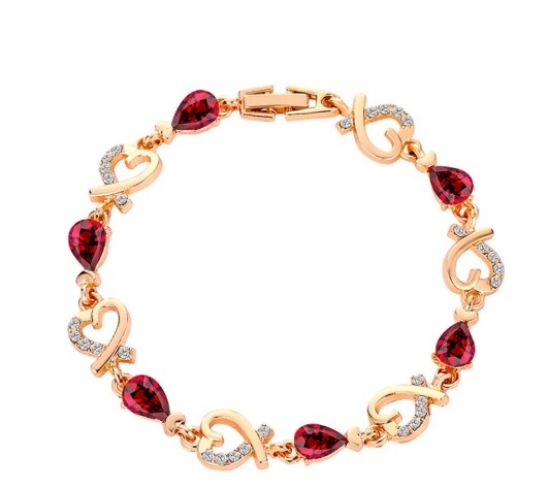 Poza cu Bratara inimi picatura Aurie, cristal